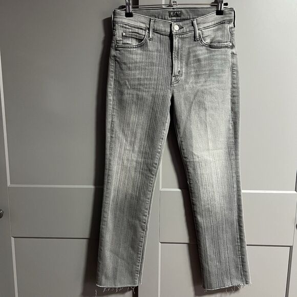 Mother Women The Rascal Ankle Fray Noted Denim Jeans Gray 28 Stretch Casual - Picture 1 of 10